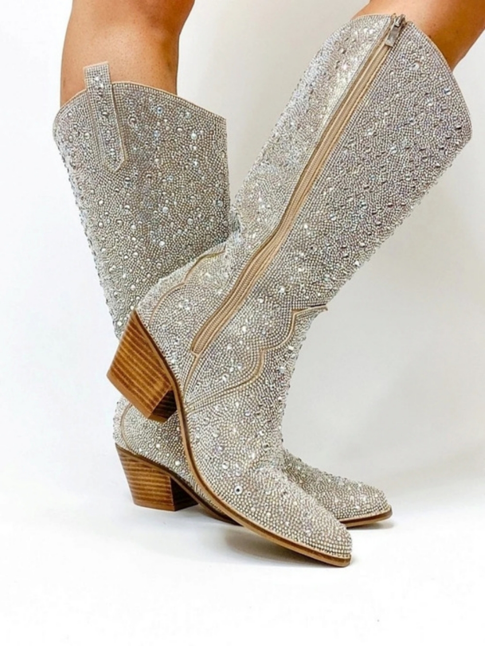 Glizzy Cowgirl Boots Clear Rhinestone Wide Calf